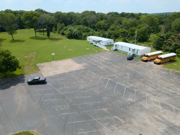 an aerial view of a house