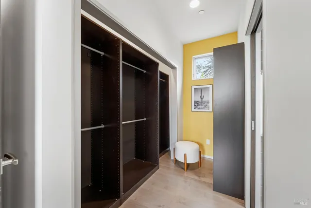 an aerial view of a house with a garden