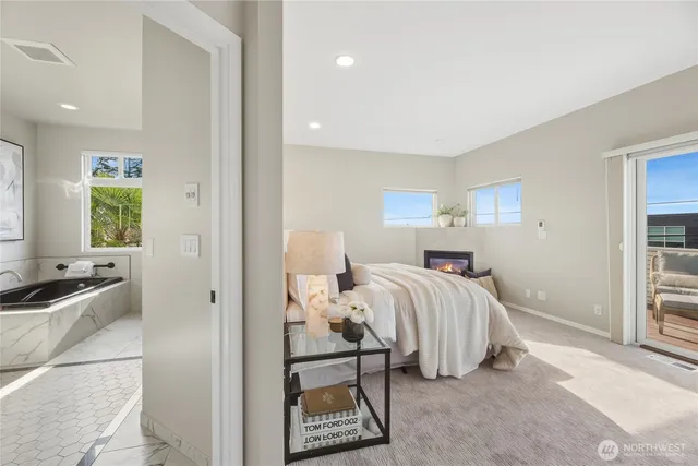 a bedroom with a bed and a walk in closet