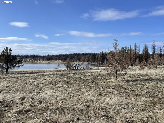 a view of a lake with a big yard