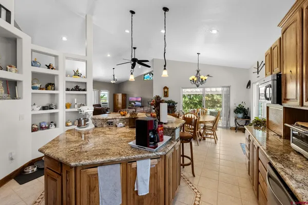 a kitchen with lots of counter top space