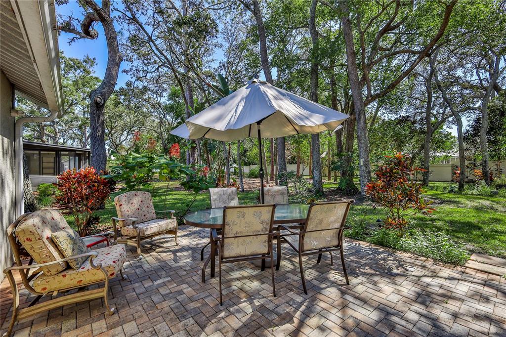 6375 Ocean Pines Lane Spring Hill, FL 34606 - Photo 34 of 50 a view of a patio with table and chairs under an umbrella