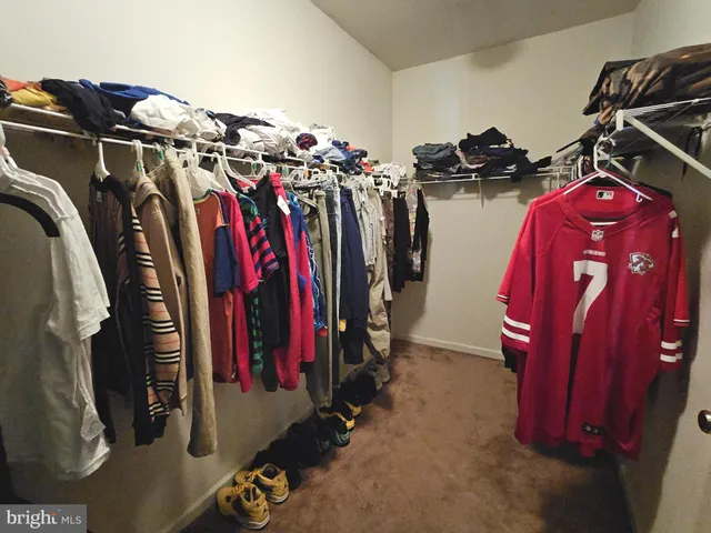 a view of walk in closet with clothes