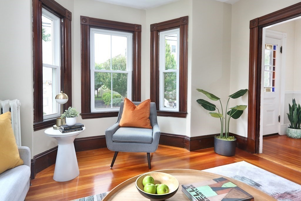 195 Fayette Street Watertown, MA 02472 - Photo 4 of 18 a living room with furniture a rug a potted plant and a large window
