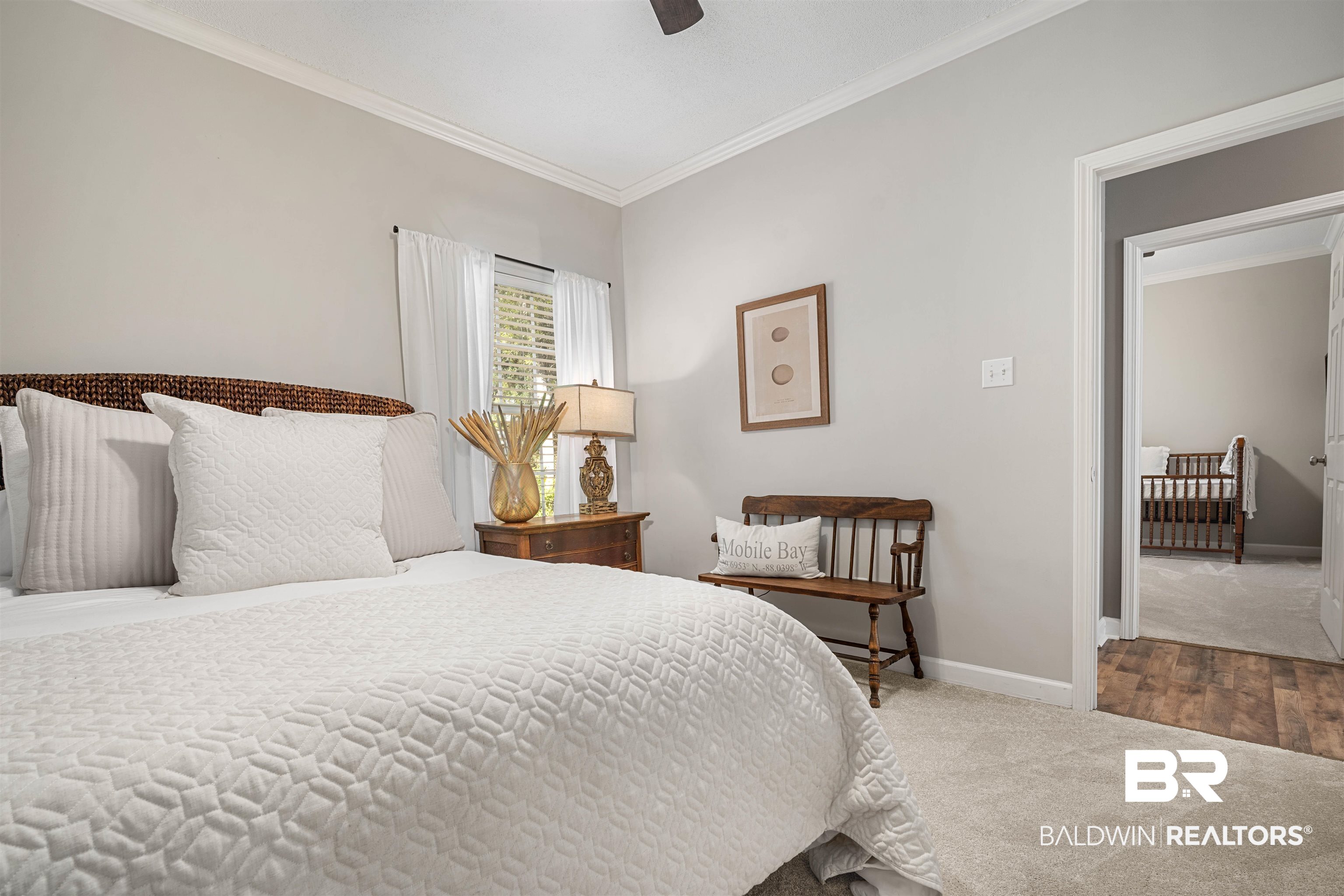 27288 Parker Lane Daphne, AL 36526 - Photo 18 of 29 Bedroom with ornamental molding, carpet, and ceiling fan