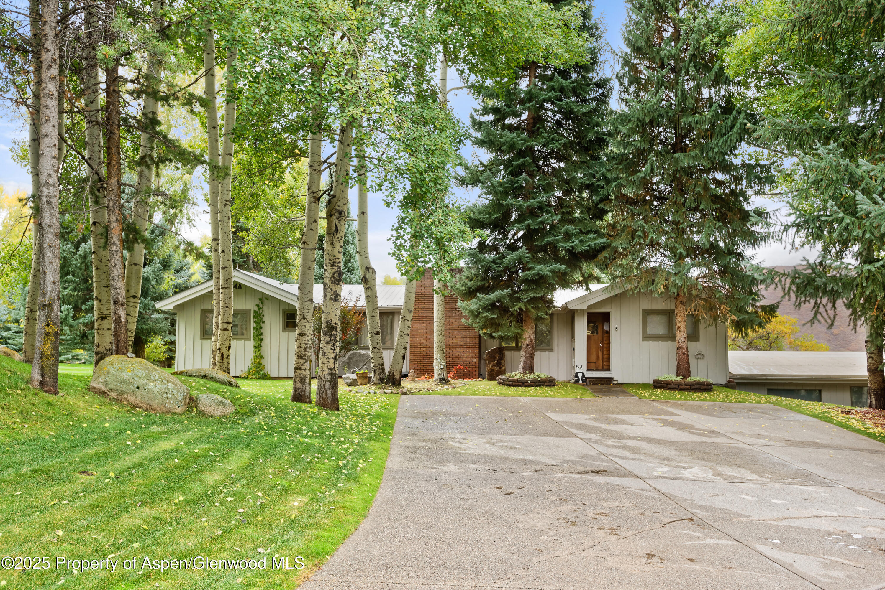 1650 McLain Flats Road Aspen, CO 81611 - Photo 10 of 72 a front view of a house with a yard and trees