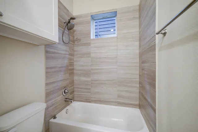 a bathroom with a bathtub