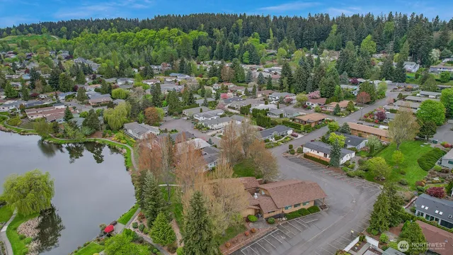 an aerial view of a house with a garden