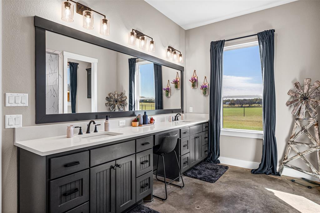 310 Runyan Rnch Road Tolar, TX 76476 - Photo 32 of 35 Full bathroom featuring double vanity, plenty of natural light, and concrete flooring