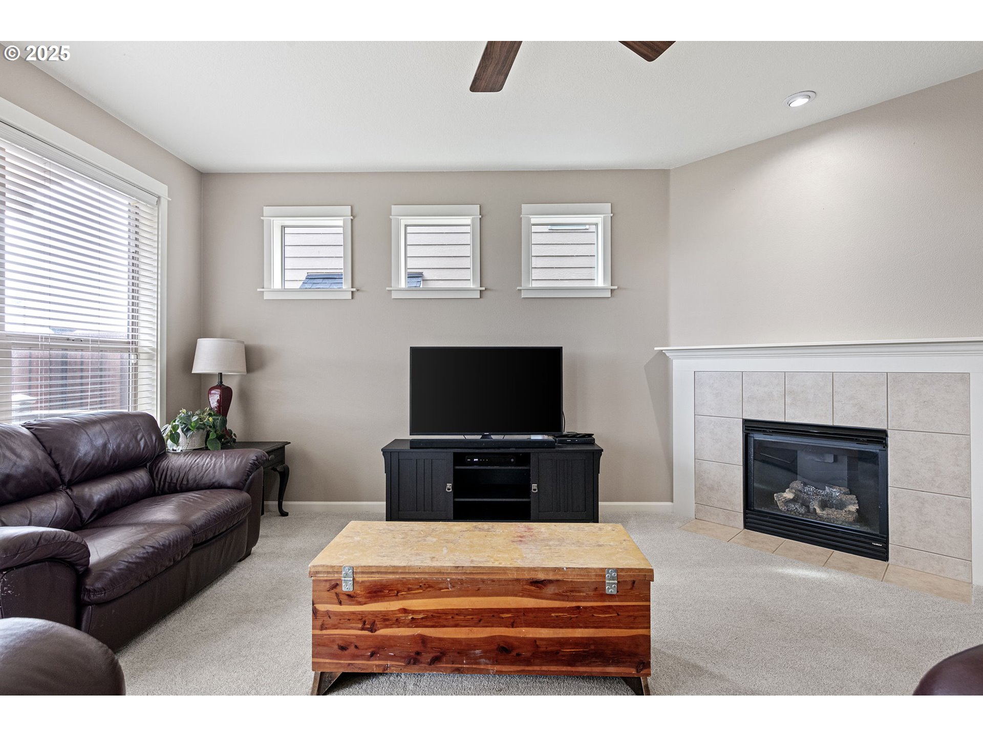 5462 Pranz Place Eugene, OR 97402 - Photo 5 of 43 a living room with furniture a flat screen tv and a fireplace