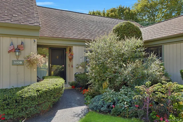 a view of a house with potted plants