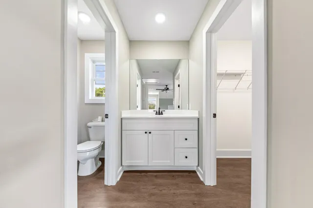 a view of a room with racks on the wall