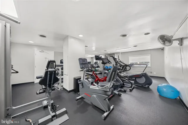 a view of a room with gym equipment