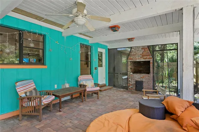 a view of a yard with a patio