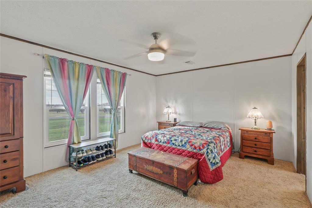 10240 Norrell Road Venus, TX 76084 - Photo 19 of 38 Bedroom with ceiling fan, carpet floors, and ornamental molding