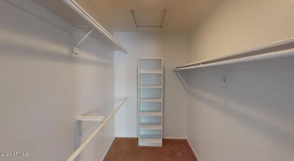 a view of walk in closet with empty racks