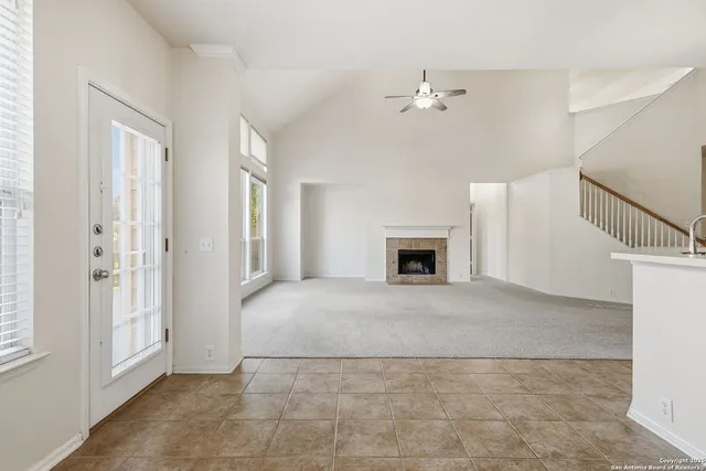 a view of a livingroom with a fireplace