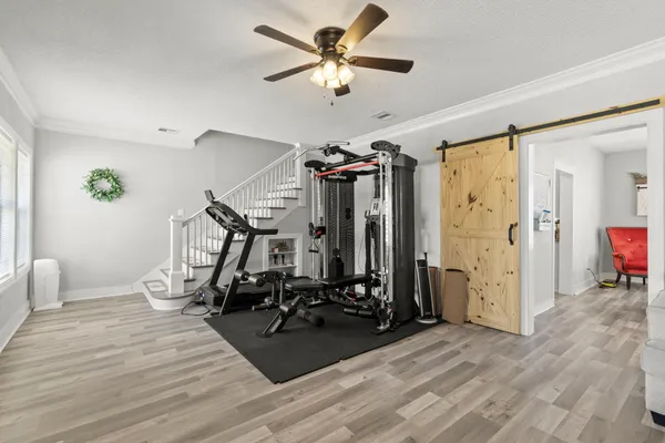 a view of a room with gym equipment