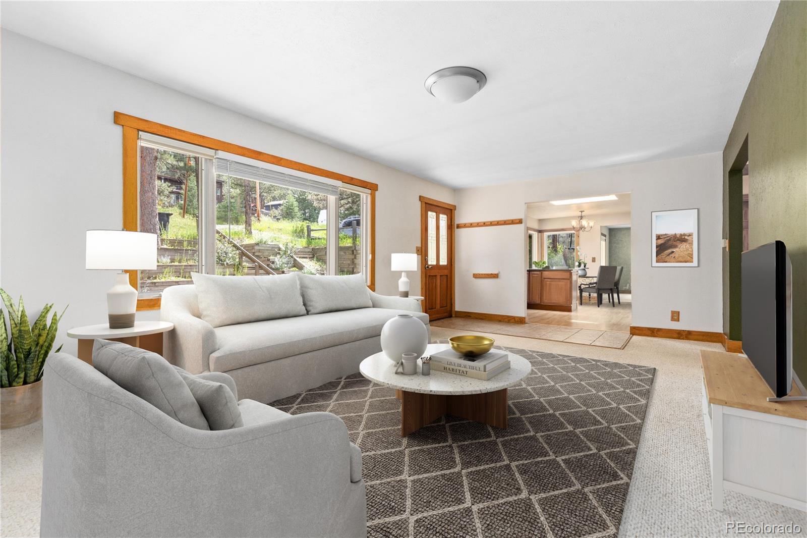 29723 Spruce Road Evergreen, CO 80439 - Photo 8 of 42 a living room with furniture and a flat screen tv