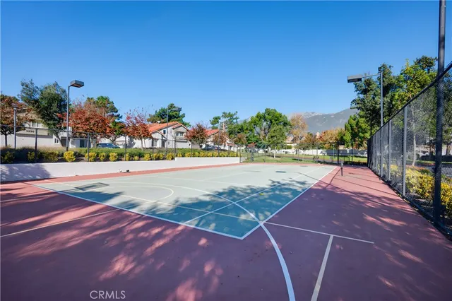 a view of a street with building