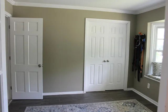 a view of a garden with a lake