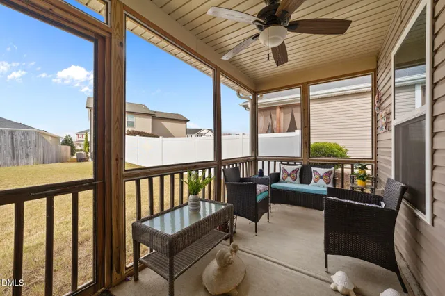 a balcony with furniture