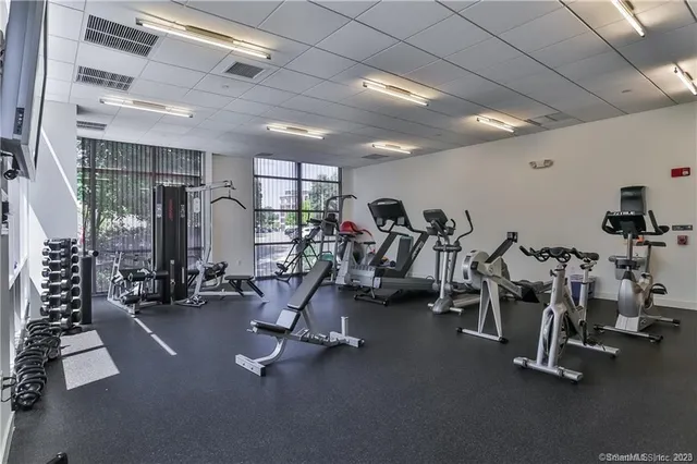 a view of a room with gym equipment