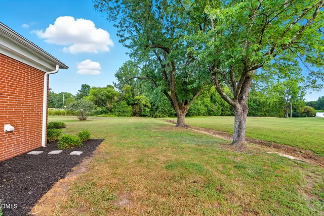 a view of backyard with large trees