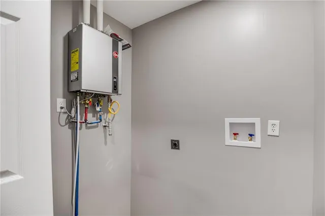 a bathroom with a mirror and a shower