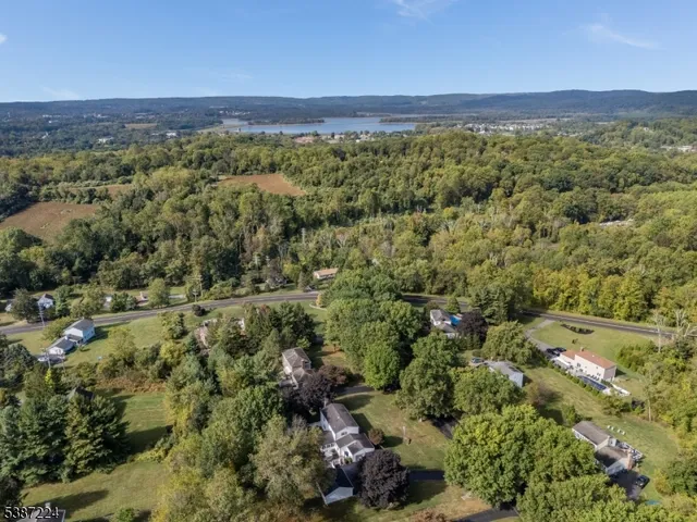 a view of a city with lush green forest