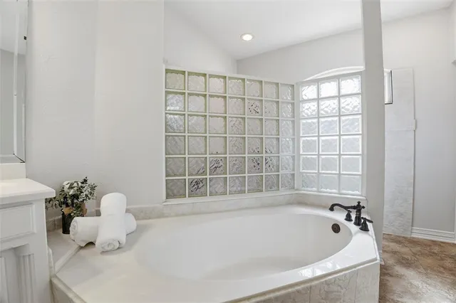 a bathroom with a bathtub