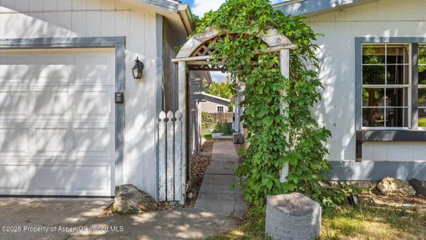 a couple of potted plants in front of door