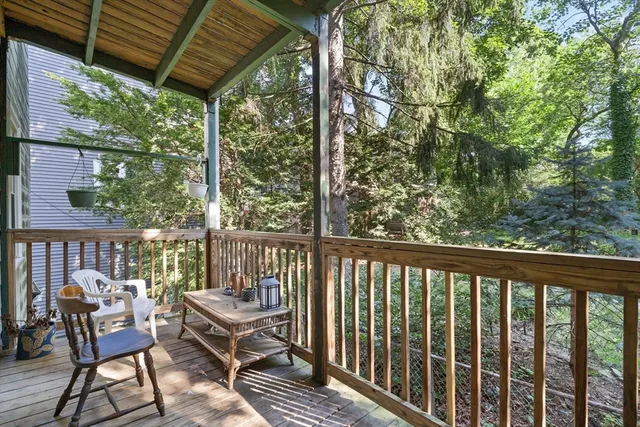 a view of a two chairs in the deck