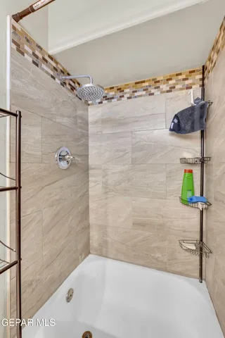 a bathroom with a shower and a bathtub