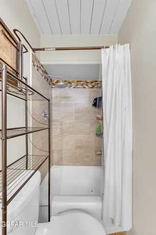 a bathroom with a shower and a bath tub