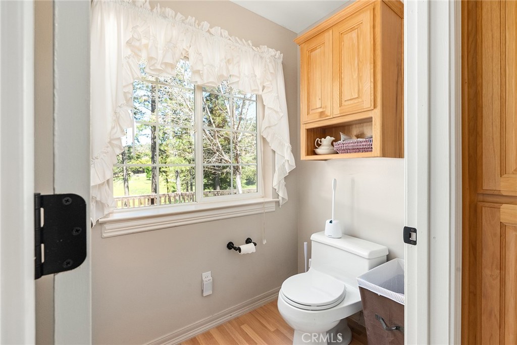 5735 Lunt Road Yankee Hill, CA 95965 - Photo 21 of 48 a bathroom with a toilet and a shower curtain