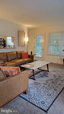 a living room with furniture and a rug