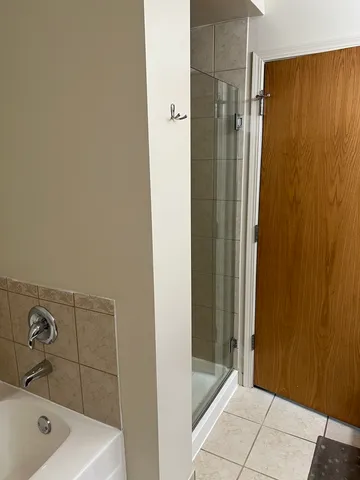 a bathroom with a bathtub
