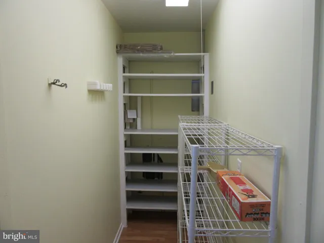 a view of walk in closet with empty racks
