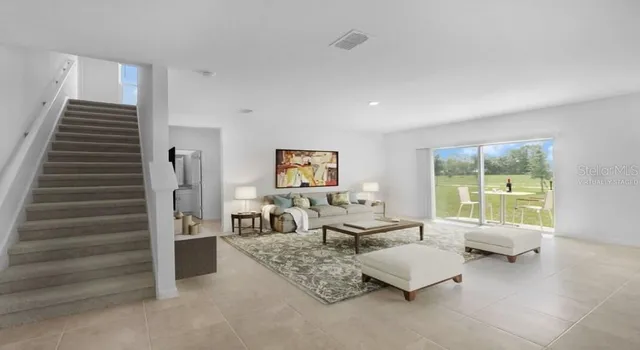 an aerial view of a swimming pool