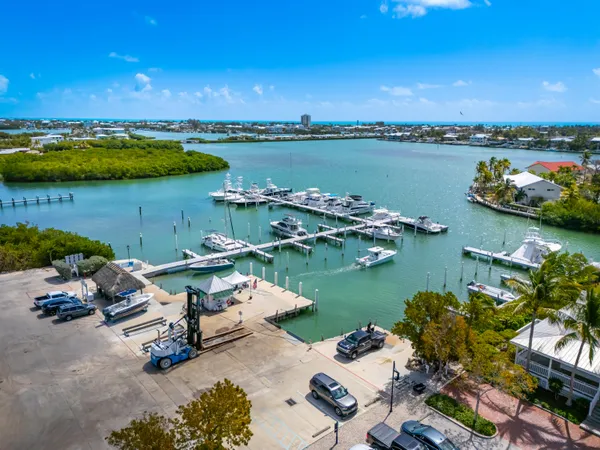 an aerial view of a city with lake view