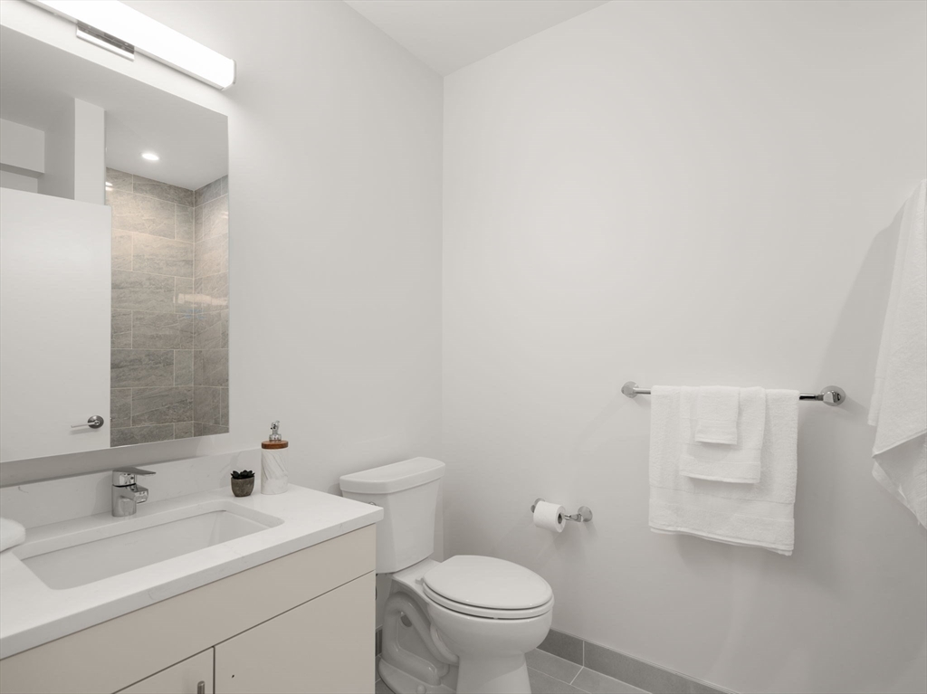 1151 Walnut Street, Unit 207 Newton, MA 02461 - Photo 9 of 27 a bathroom with a sink a toilet and a mirror