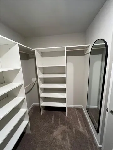 a view of walk in closet with empty racks