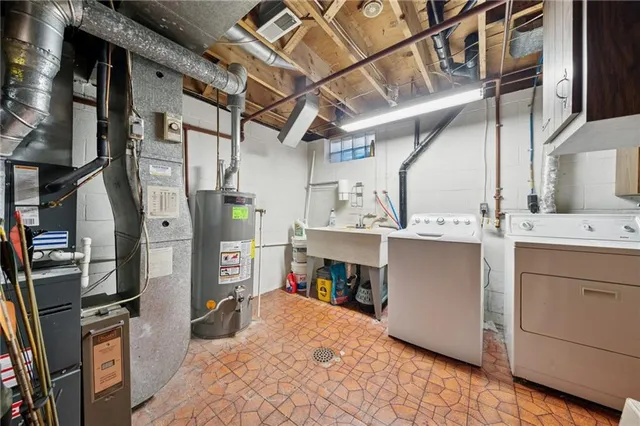 a storage room with cabinets