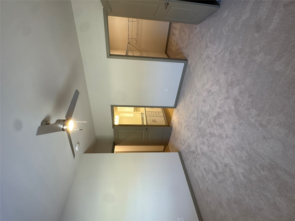 691 Union Chapel Road, Unit C1 Cedar Creek, TX 78612 - Photo 16 of 35 Unfurnished bedroom featuring a walk in closet, ceiling fan, carpet, and ensuite bath