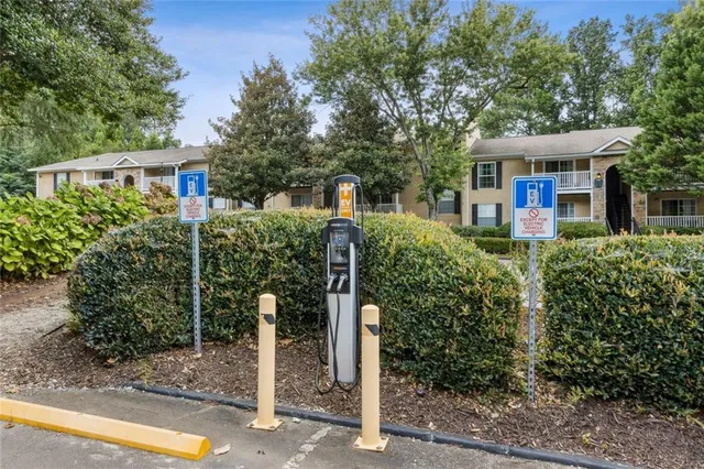 a view of a garden with trees
