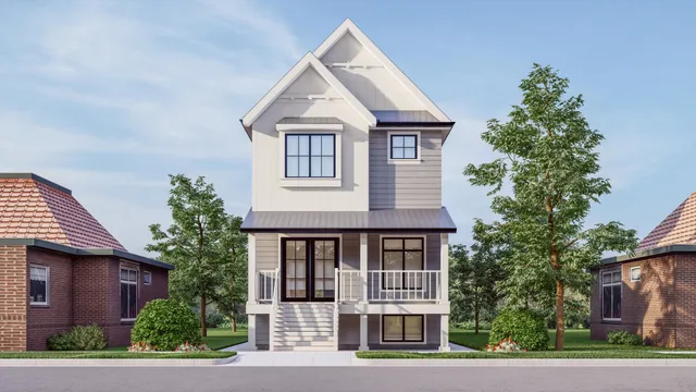 a front view of a house with a garden