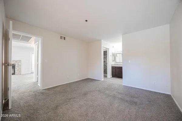 a view of a big room with a bathroom
