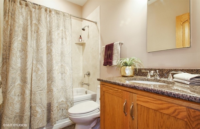 2117 Harrison Street Evanston, IL 60201 - Photo 16 of 26 a bathroom with a granite countertop sink and a mirror