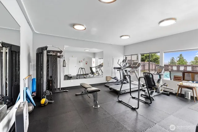 a view of a room with gym equipment